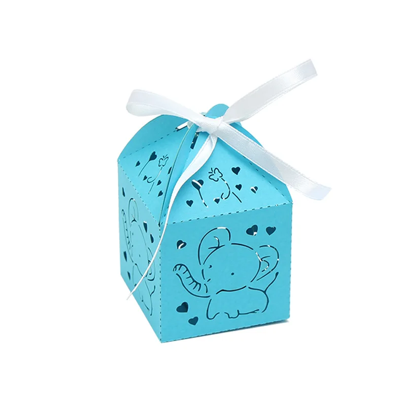 sky blue 50 шт. милые животные слон конфеты коробка с лазерной обработкой Детские сувениры для душа свадебные подарки для гостей День рождения украшения - Цвет: sky blue