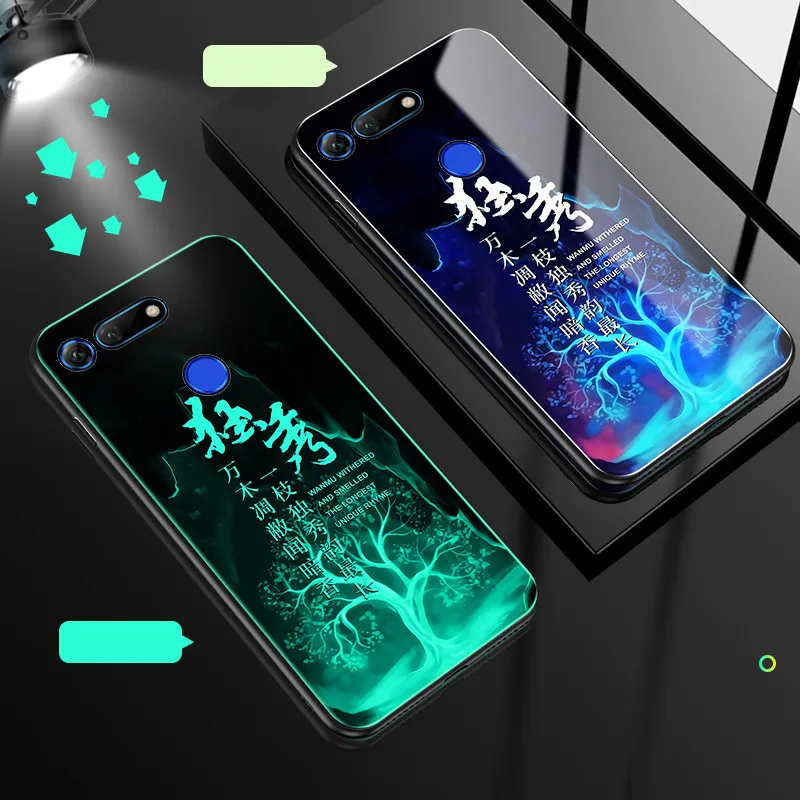 Зеленый Светящийся чехол для телефона huawei Honor View 20, чехол 6,4 дюйма, закаленное стекло, задняя крышка для huawei Honor View 20, силиконовый чехол - Цвет: Зеленый