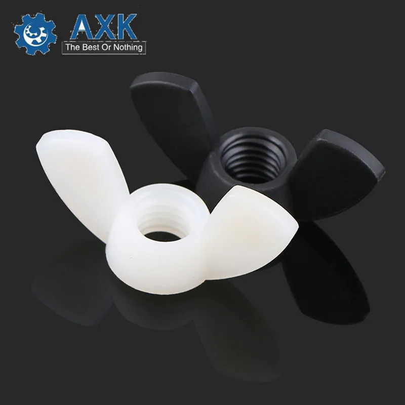 

Wing Nuts Butterfly Nut Hand Tighten Plastic Nylon Black And White Ingot Acorn But Wingnut 20pcs M4 M5 M6 M8 Din315 Axk