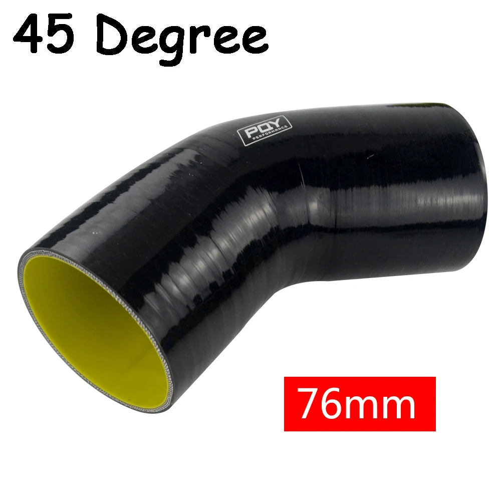 76MM BLACK 45 degree PQY-51 мм/63 мм/76 мм/51 мм до 63 мм/63 мм до 76 мм 90 градусов 45 градусов локоть уменьшить силиконовый шланг трубы черный синий - Цвет: 76MM BLACK 45 degree