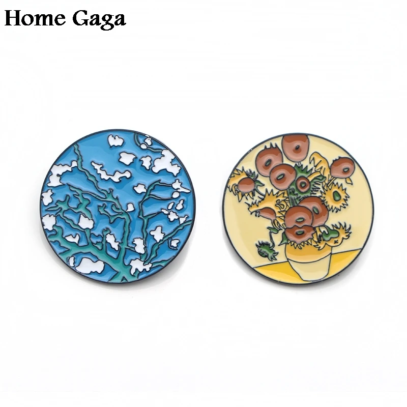 Homegaga Ван Гог живопись подсолнухи звездное небо цинк булавки для галстука броши для рюкзака, одежды для мужчин женщин шляпы значки медали D1616