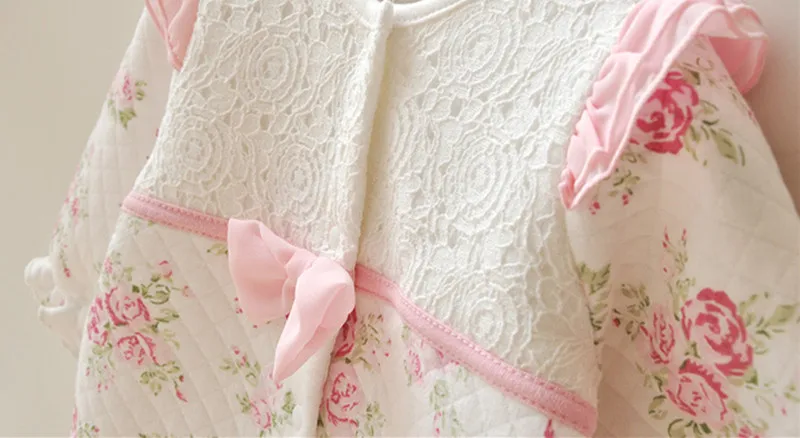 

Winter Newborn Baby Girl Clothes Thicken Floral Princess Jumpsuit Clothing Sets Girls Bodysuit+ Hats