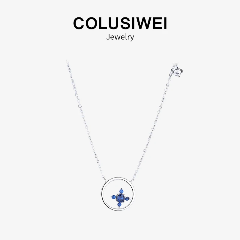 Colusiwei Round Sapphire Necklace for Women Genuine 925 Sterling Silver Simple Design Pendant Necklaces Fine Jewelry | Украшения и