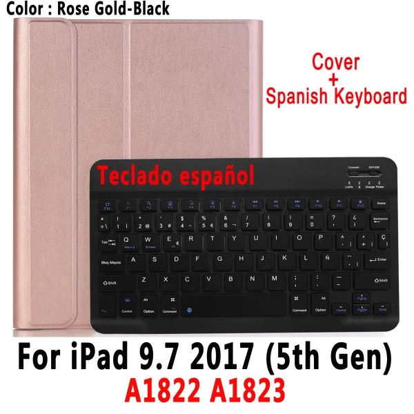For iPad 9.7 2017 Испанская клавиатура чехол для Apple iPad 9,7 6th 5th Generation Air/Air 2/Pro 9,7 A1822 A1823 A1954 A1566 A1673 держатель для карандашей - Цвет: For iPad 9.7 2017