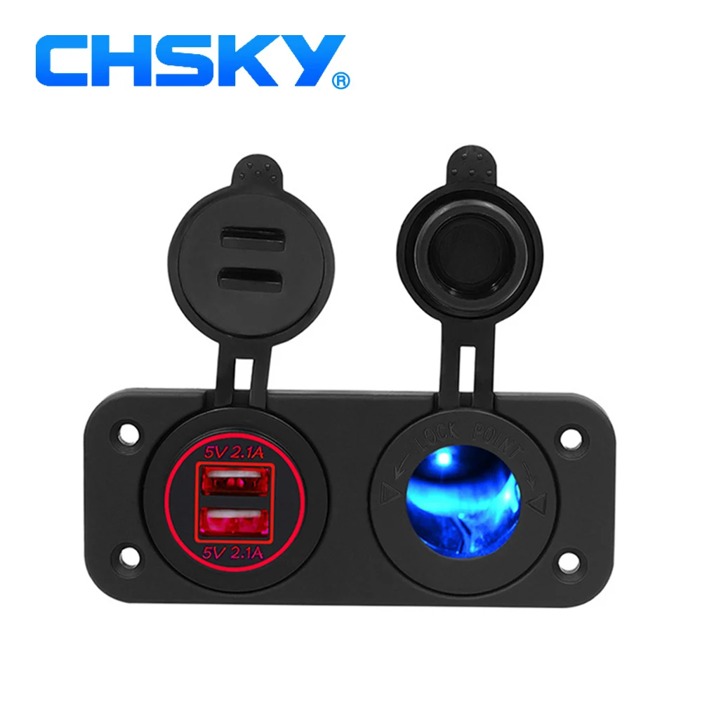 CHSKY 12 V/24 V автомобильный прикуриватель питания со светодиодным гнездом и двойным