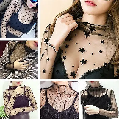 Новые модные сексуальные женские сетчатые прозрачные Клубные вечерние блузки