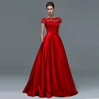 tanpell red evening dress short sleeves appliques sequins lace up floor length long a line evening dress