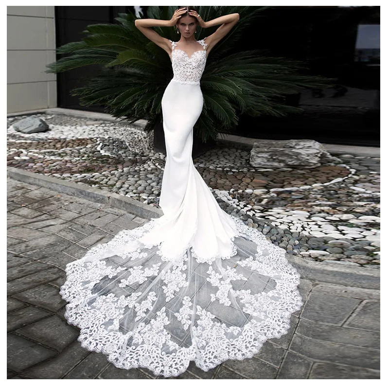 LORIE свадебное платье русалки без рукавов Vestidos de novia Винтажный кружевной топ длинное свадебное платье с открытой спиной Свадебные платья