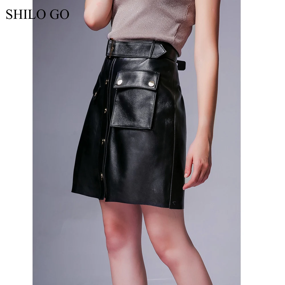 Кожаная юбка SHILO GO осенняя модная из натуральной овчины с металлическими