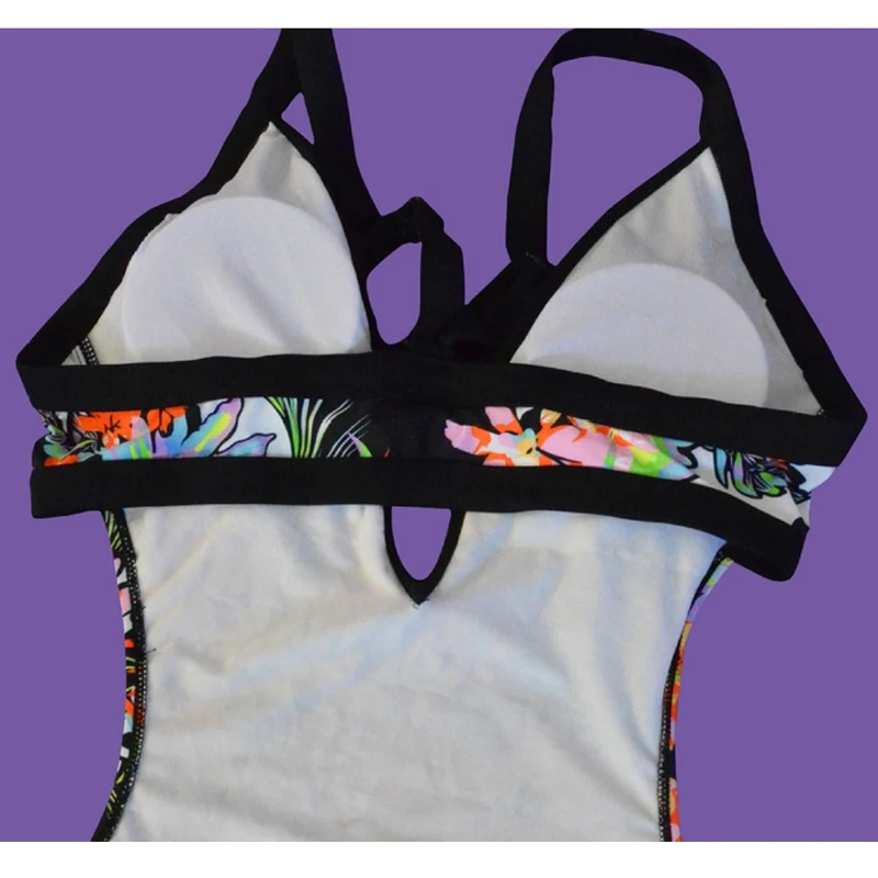 Сексуальный цельный купальник с принтом для женщин глубокий v образный вырез