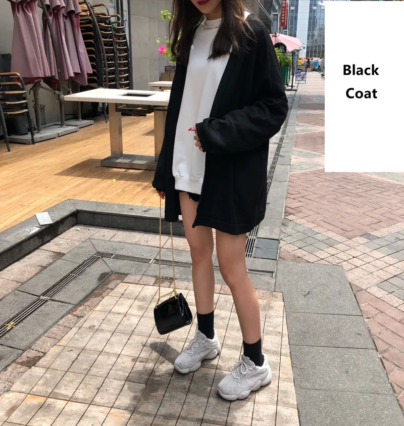Весенне-осенний вязаный женский свитер Harajuku wind BF, Длинные повседневные кардиганы, новая мода, длинный рукав, одноцветное свободное Женское пальто