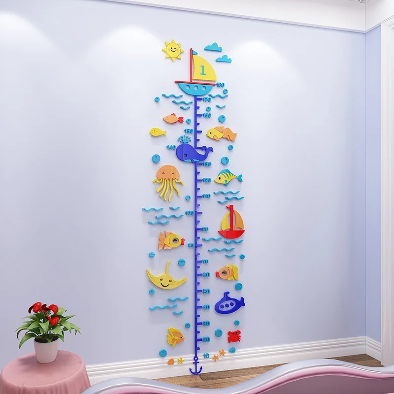 Мультяшный морской мир рыбы дизайн акриловые наклейки высота DIY мерки для детей