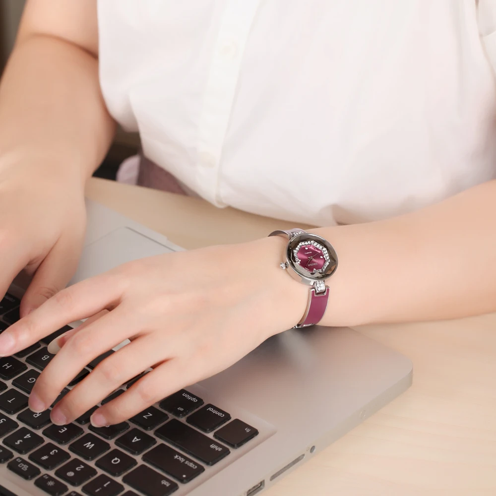 Time100 фиолетовый женские часы браслет нержавеющая сталь резка алмаз зеркало