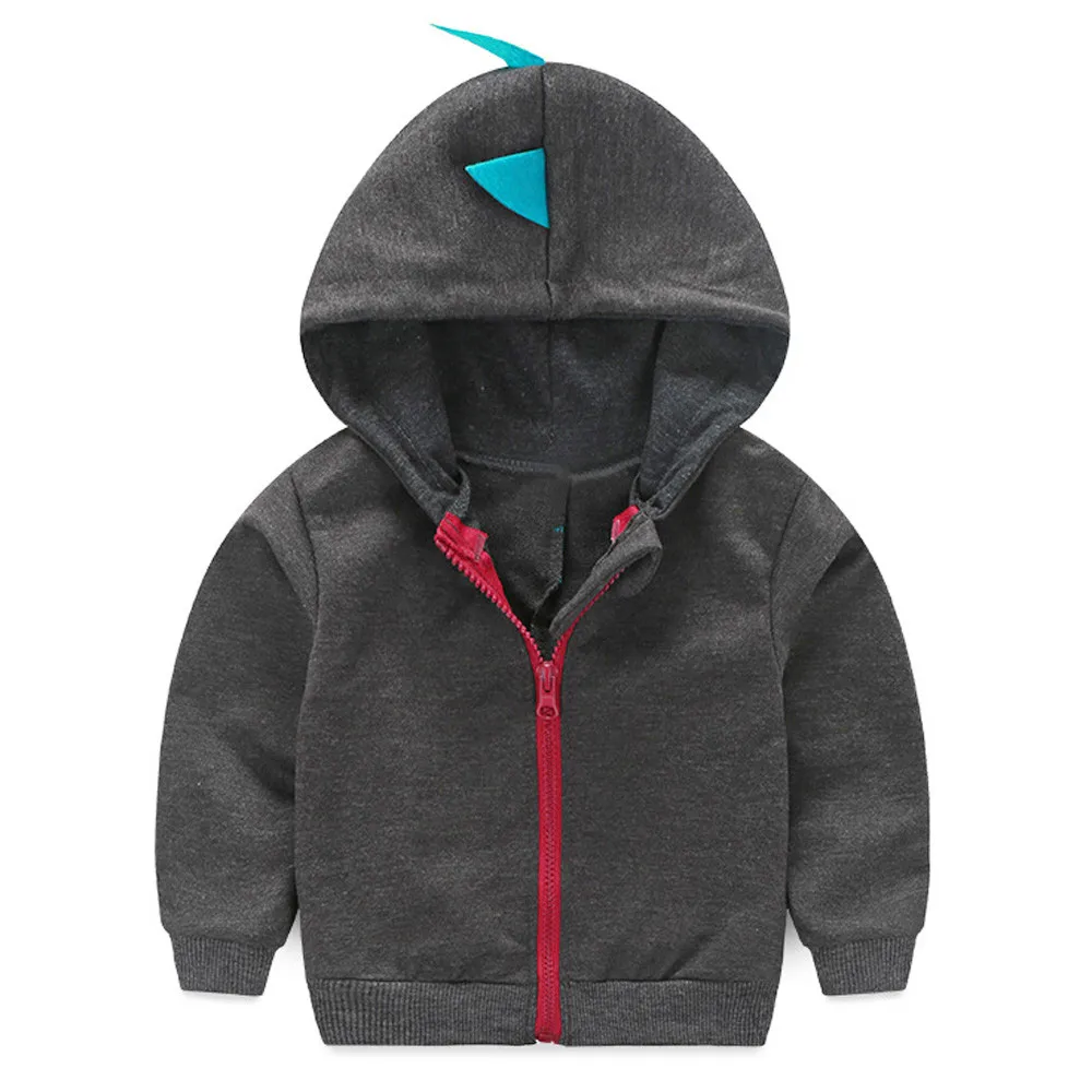 Топы на молнии с капюшоном и рисунком динозавра для маленьких мальчиков девочек