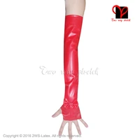sexy red latex long gloves with bow fingerless rubber opera length mittens gummi gauntlet hand wear xxxl plus size st 014