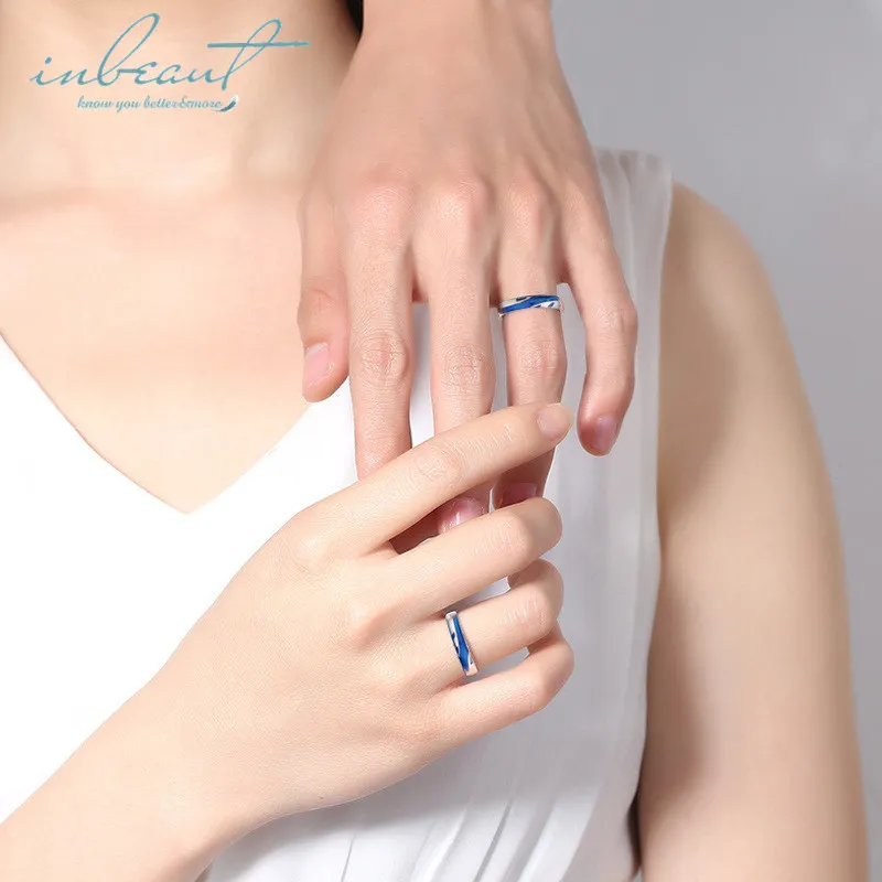 Серебряные парные кольца inbeaut в виде морской синей воды кольцо с потоком любви S925
