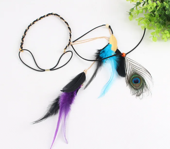 Новинка ручная работа повязка на голову корейский бархат перо павлина волосы с