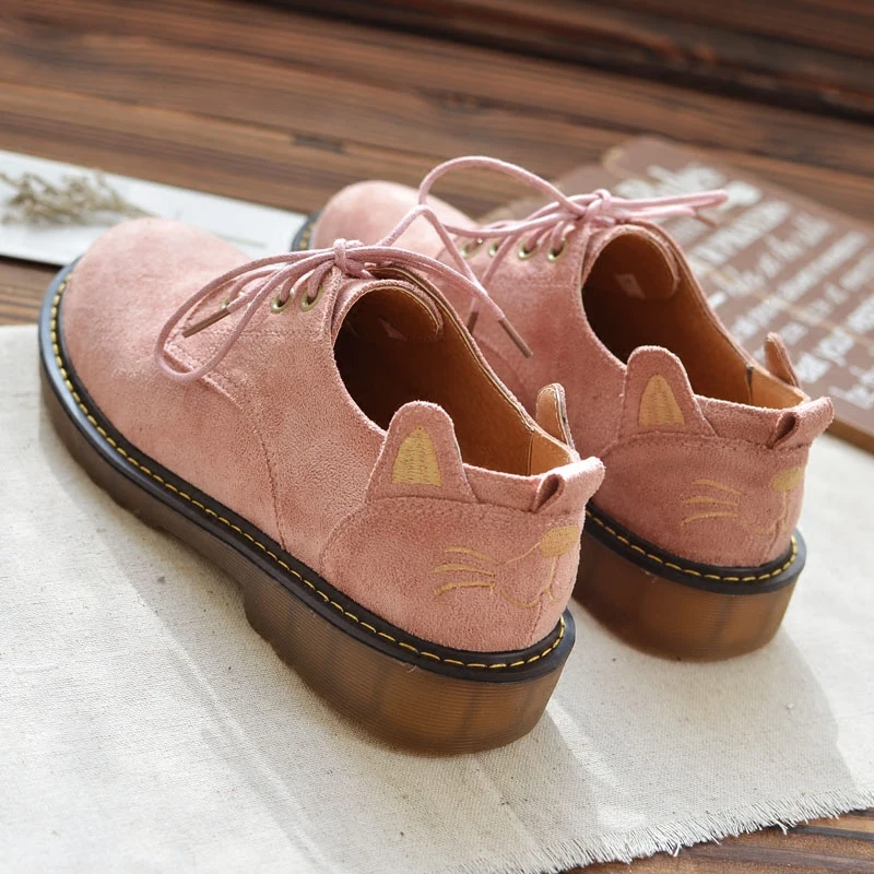 Mori/литературные тонкие туфли Туфли на плоской подошве с милым котом Оригинальная