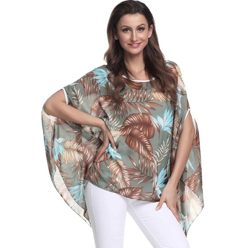 Женская блузка с рукавом летучая мышь размера плюс винтажная черная шифоновая