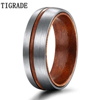 tigrade 68mm titanium ring men women wedding band brown nature wood comfort fit dome silver color finish grooved couple rings
