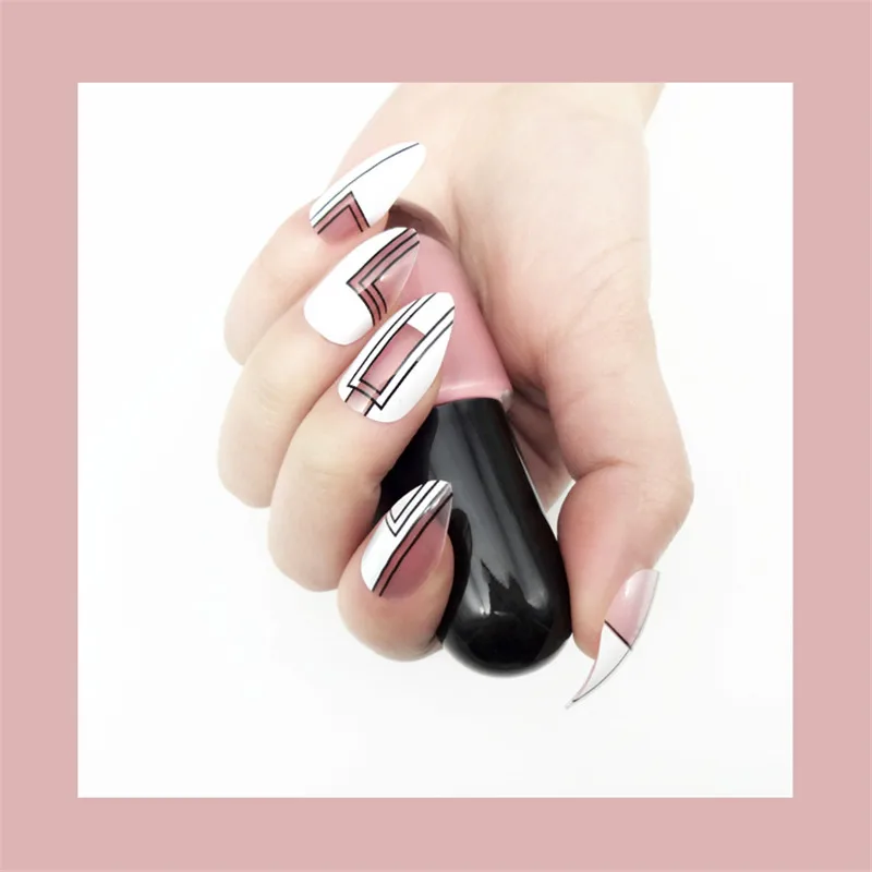 24 шт острые накладные ногти с дизайном полное покрытие белые советы нажмите на ABS