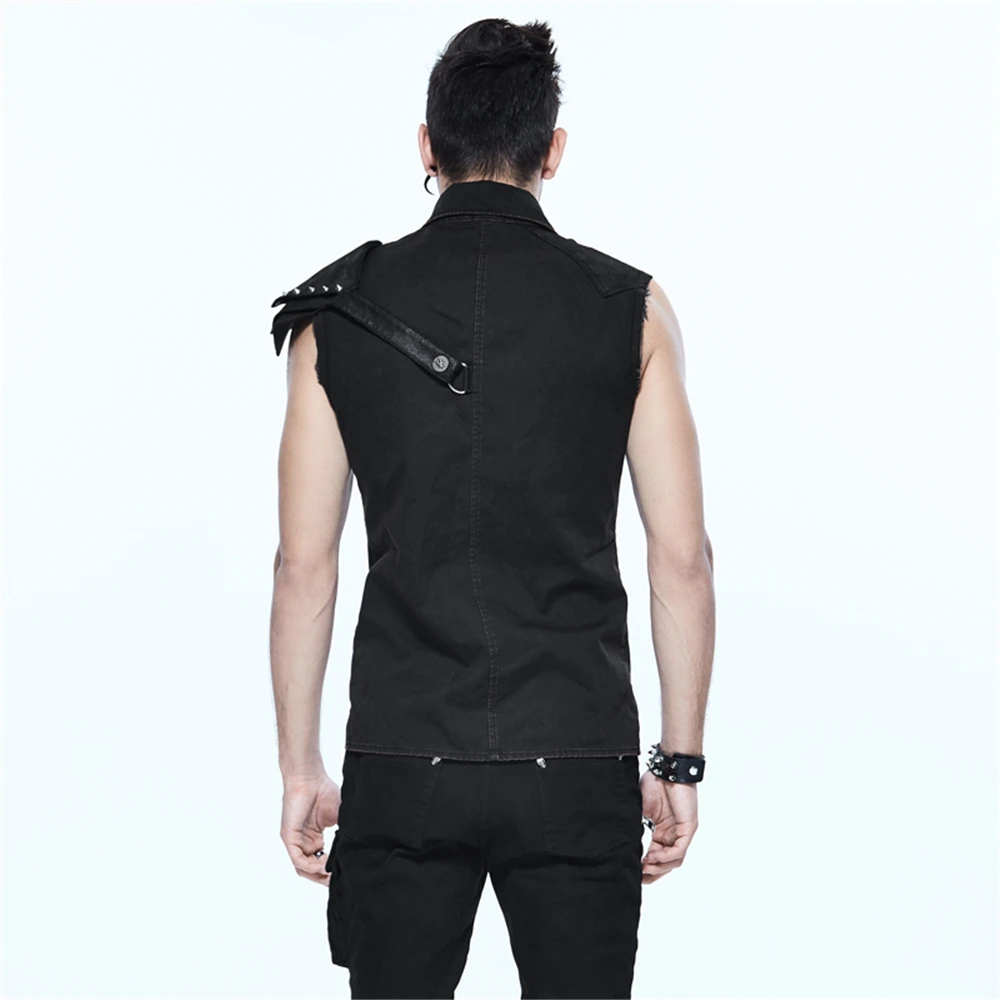 Steampunk Men's Button-down Shirt Slim-fitting Black Casual Summer Strap Sleeveless Tops | Мужская одежда