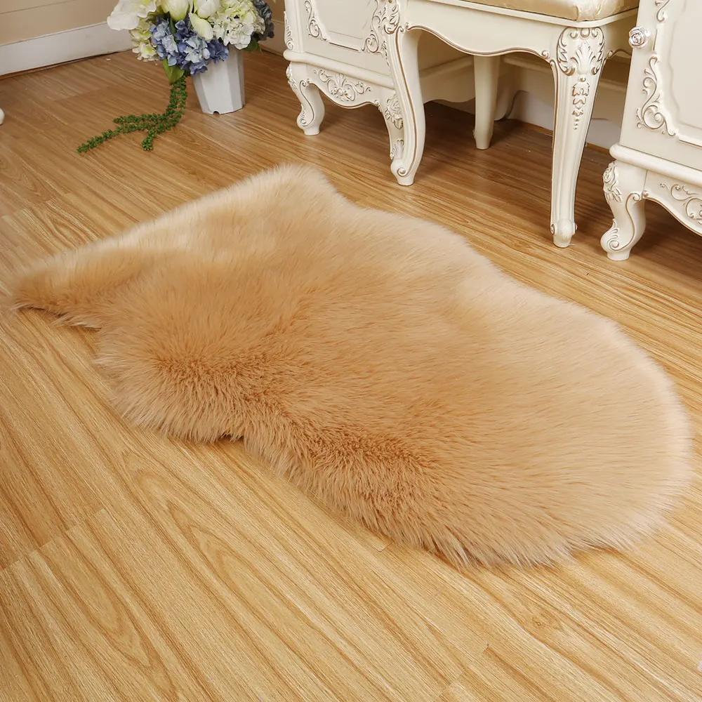 camel color Мягкий коврик для пола Коврик для стула искусственный мех ковры из овчины домашние Нескользящие моющиеся украшения для офиса зимние теплые - Цвет: camel color