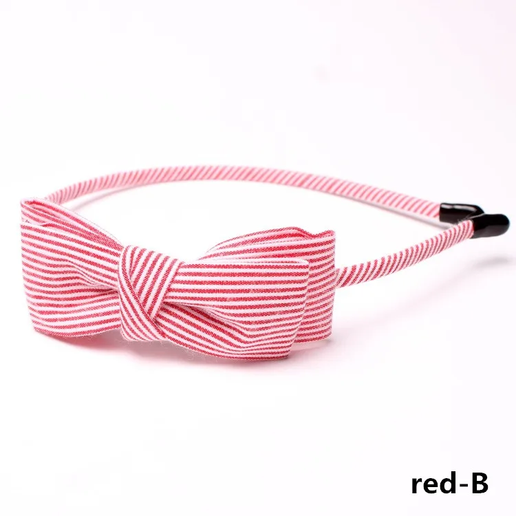 red-B Полосатая тканевая лента для волос для женщин и девочек, ободок для волос, тюрбан, повязка на голову с бантом, кроличьими ушами, решетчатый обруч для волос, аксессуары для волос - Color: red-B
