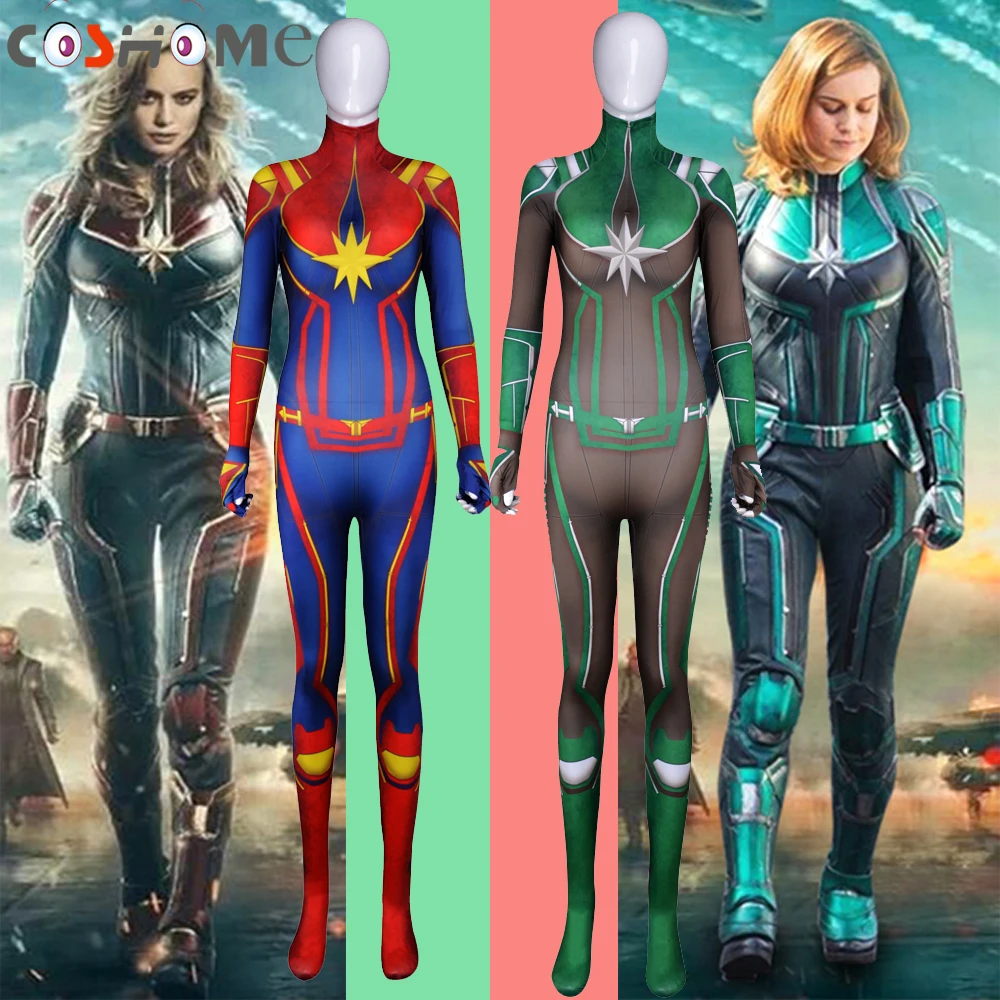 Женский комбинезон Coshome Captain Marvel красный и синий из лайкры для Хэллоуина