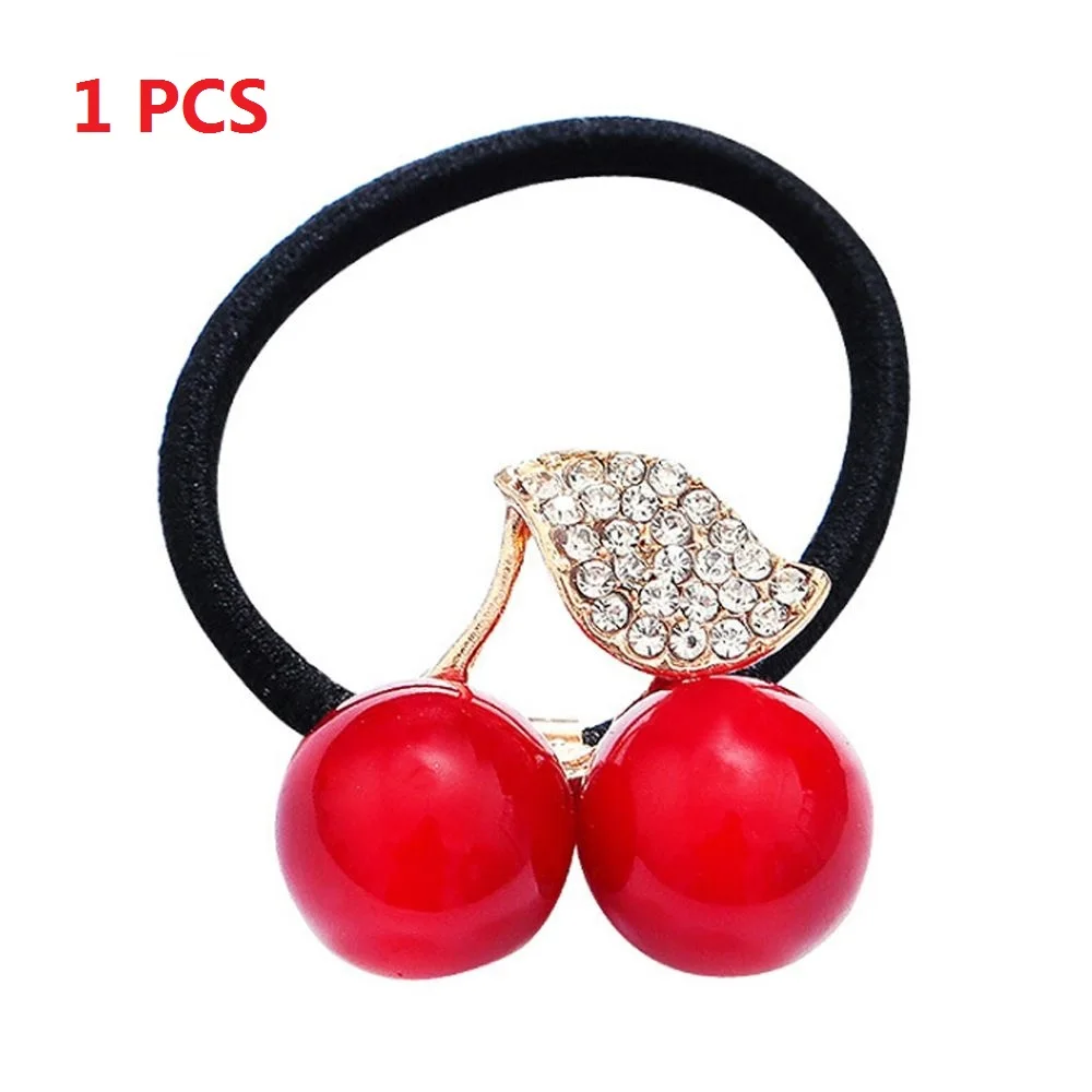 1pcs red 1/2 шт, модные женские аксессуары для волос, красный, белый, искусственный жемчуг, кристалл, лист, вишня, листья, эластичная резинка для волос, резинки - Цвет: 1pcs red