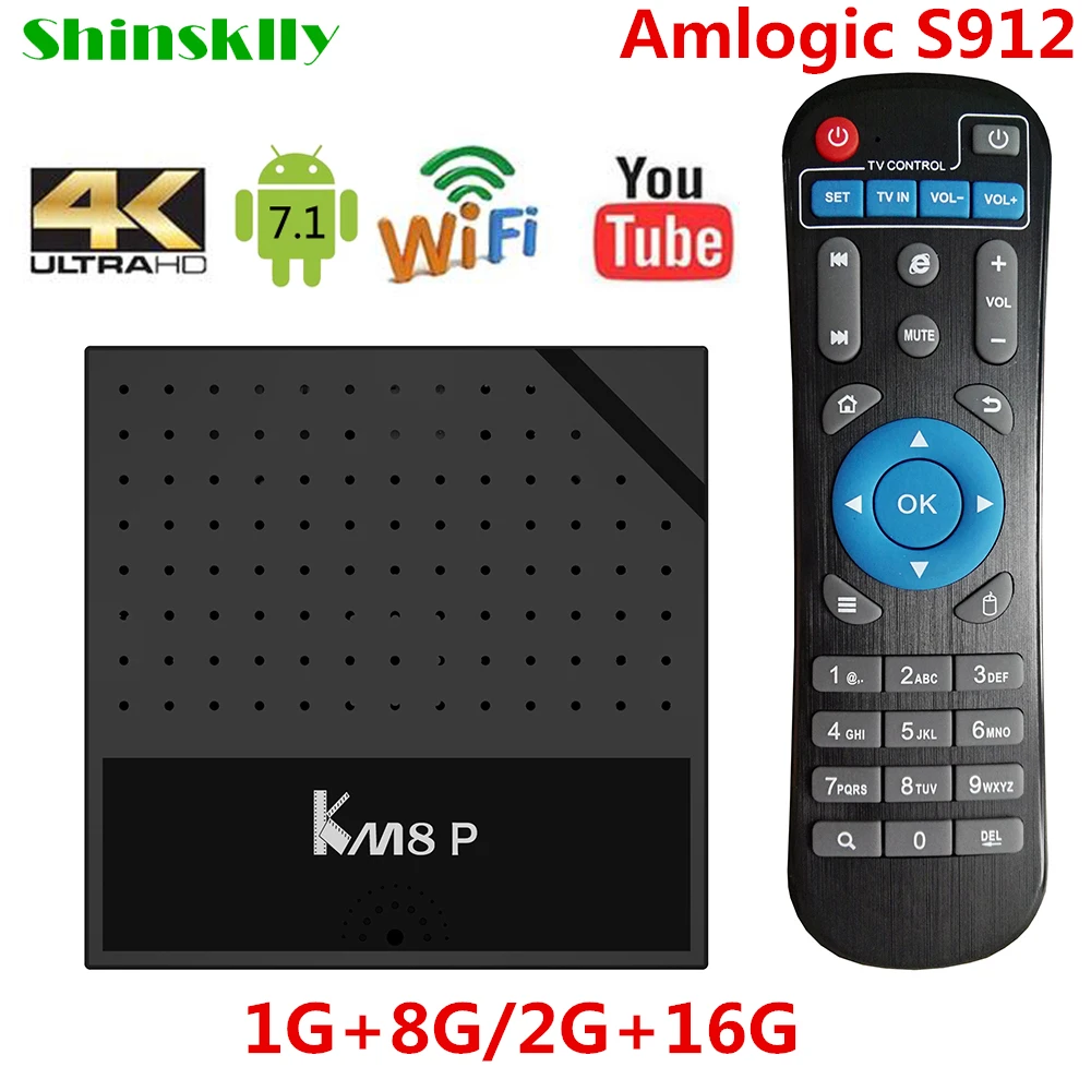Shinsklly KM8P Android 7 1 Смарт ТВ приставка Amlogic S912 Восьмиядерный процессор RAM ГБ/2 ГБ 8 16 4 к 3D