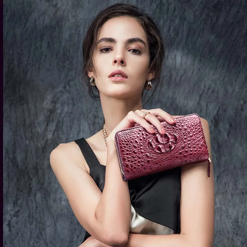 Женский кошелек hlt из натуральной кожи крокодила|clutch bag|handbag largewomen clutch |