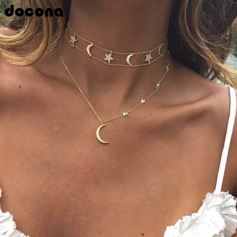 

Docona Boho Moon Pendant Necklace for Women Geometric Layered Adjustable Gold Chain Necklaces Chokers Jewelry Accessories 5604