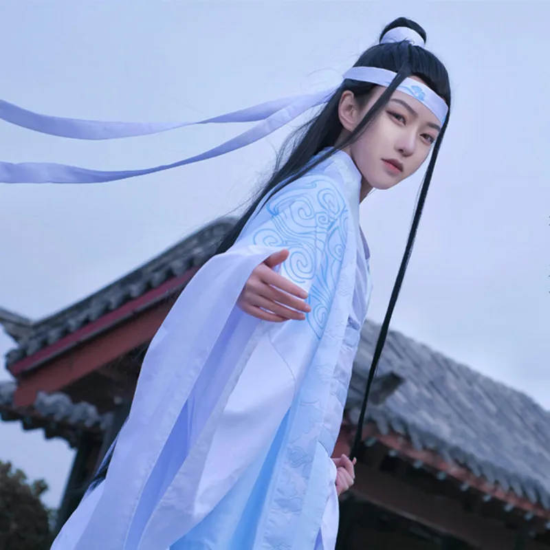 Косплей Костюм для подростков Ver Lan Wangji, аниме гроссмейстер демонического культивирования Lan Wangji Mo Dao Zu ShiHanfu, парик для мальчиков и мужчин