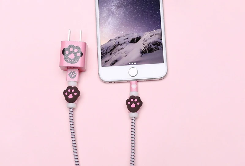 Милый мультфильм устройства для сматывания кабеля DIY наклейки для зарядного устройства пружинная веревка защитный наушник шнур рукав провода крышка 8 Pin линия передачи данных протектор