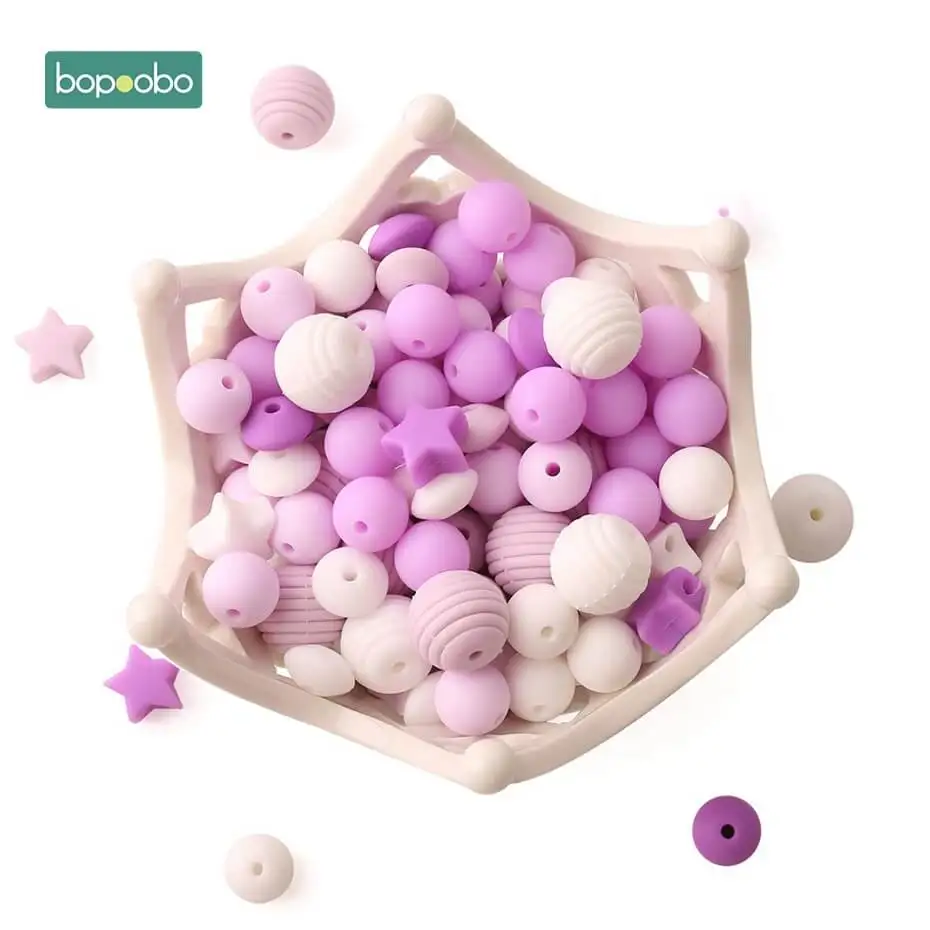 Purple Beads Bopoobo 100 шт Детские Силиконовые бусины аксессуары для прорезывания зубов BPA Бесплатно Детские кусачки Игрушки Высокое качество DIY Изготовление ювелирных изделий ожерелье бусы - Цвет: Purple Beads