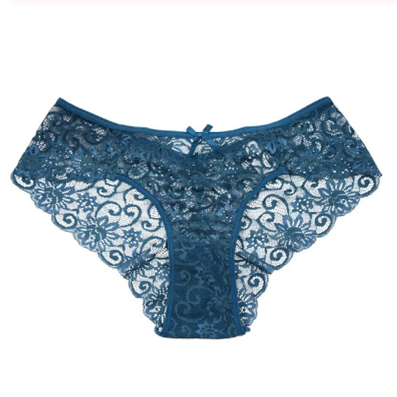Blue Кружевное нижнее белье, сексуальные черные и красные трусики, женское нижнее белье, прозрачные кружевные трусики с бантом, женские трусы со средней талией, Размеры S до XL, распродажа - Цвет: Blue