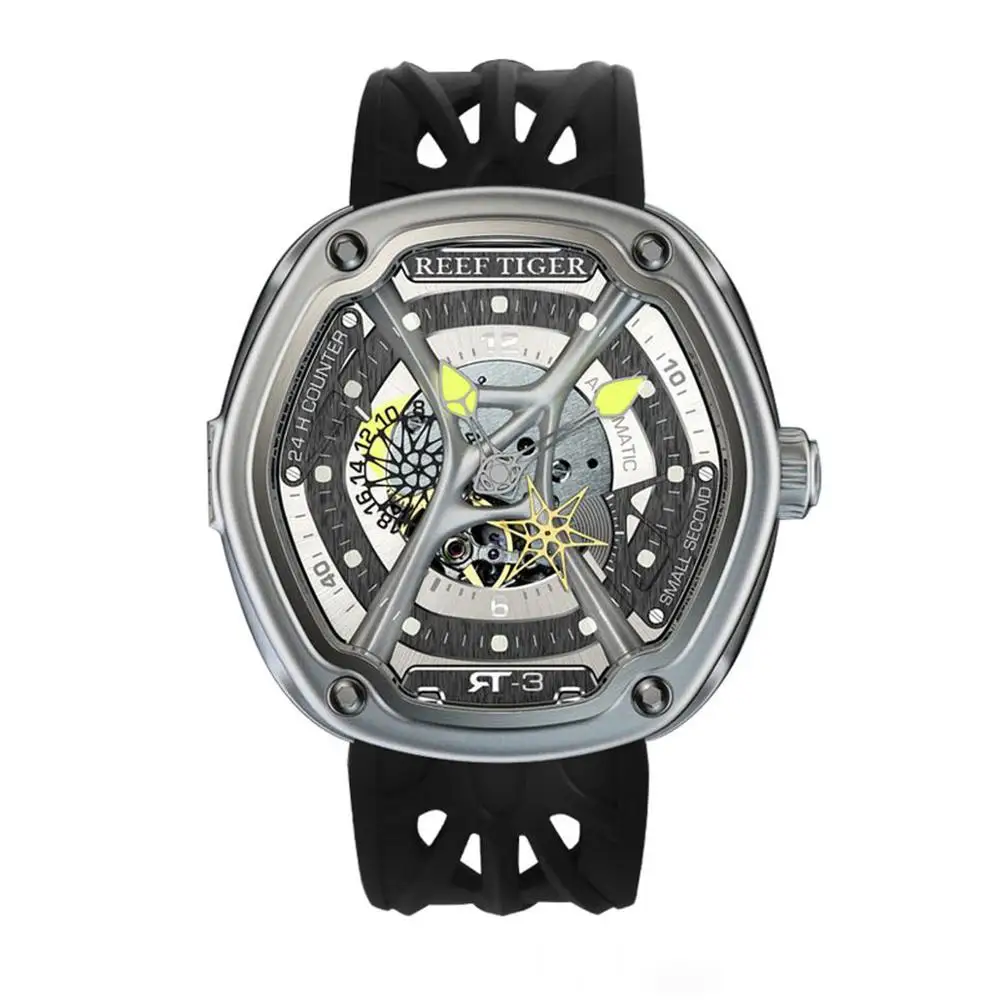 Reef Tiger Официальный Мужской s люксовый бренд часы мужские Супер Светящиеся Нейлоновый Ремешок Автоматические водонепроницаемые военные спортивные часы+ подарок - Цвет: RGA30S7YSBR