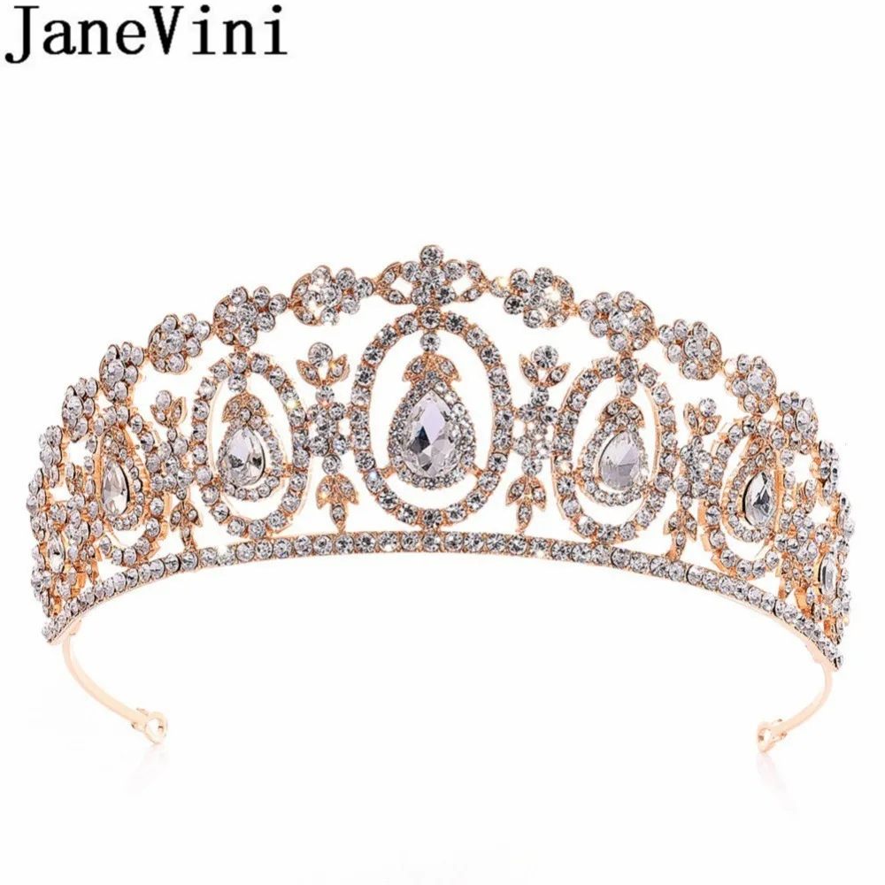 JaneVini Блестящий барочный Кристалл Свадебная Корона тиары женские украшения для