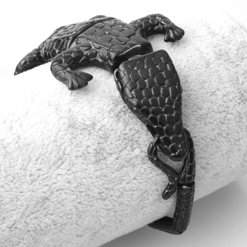 50 мм Дизайн личности из нержавеющей стали Черный крокодиловый наручный браслет панк для мужчин и мальчиков Ювелирные изделия Рождественский подарок