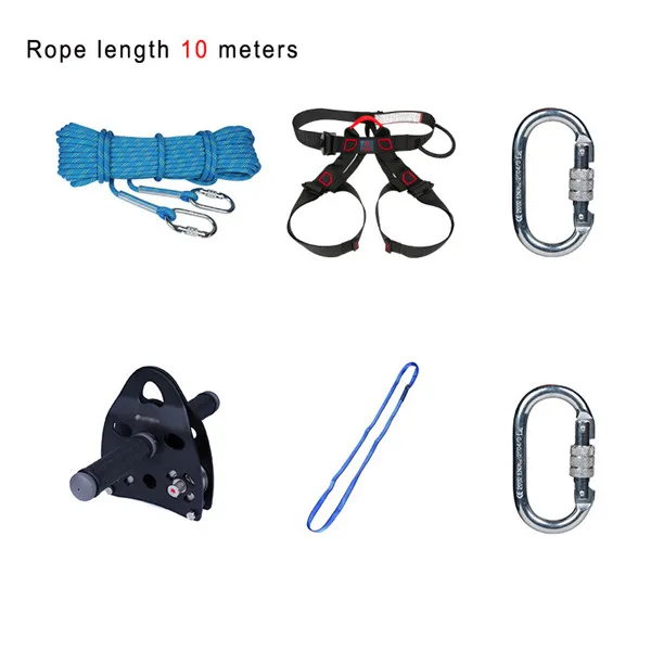 With Rope 10m Suit Двухосный двойной поперечный ручной шкив 45KN линейный трос Тросовый шкив тандемный стальной кабельный шкив, оборудование для скалолазания - Цвет: With Rope 10m Suit