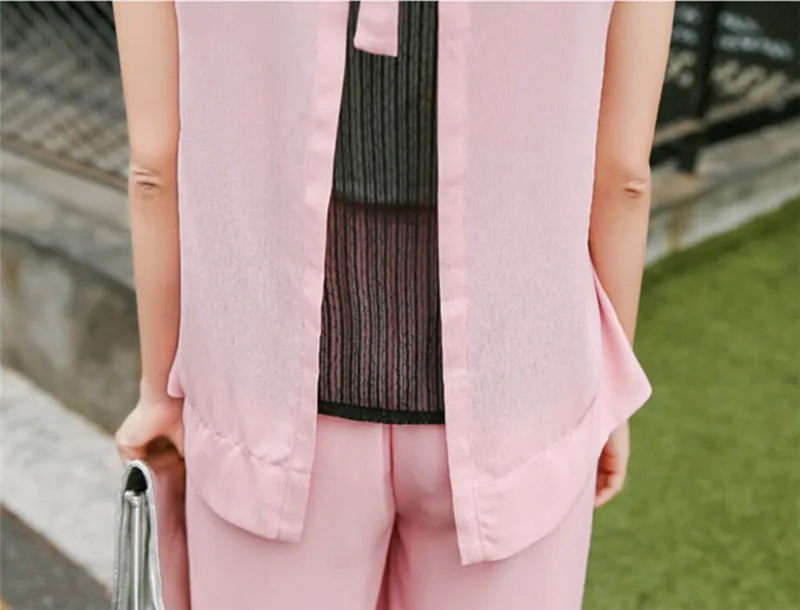 Summer Chiffon Tracksuit For Women 2016 Matching Mother And Daughter Clothes Sleeveless Lace Tops Pants Set Family Look Clothing | Мать и