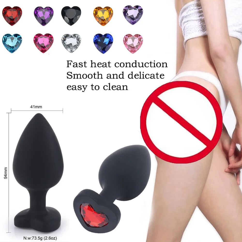 waterproof Silicone 1Pcs Anal Sex Toys Heart Shaped Base With Jewelry Birth Stone Butt-Anal-Play Rose Jewel |
