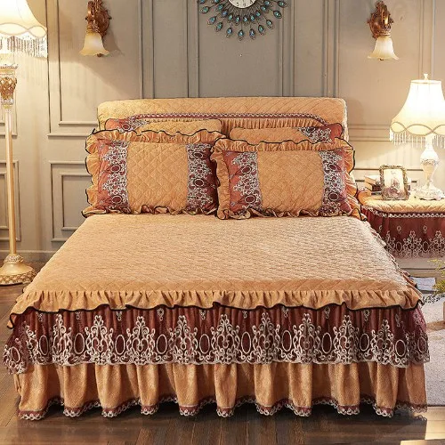 Bed skirt 5 Флисовый теплый комплект для кровати с юбкой, покрывало для кровати, кружевное покрывало, Комплект постельного белья принцессы, Комплект постельного белья для королевы и королевы, Комплект постельного белья, наволочка для подушки - Цвет: Bed skirt 5