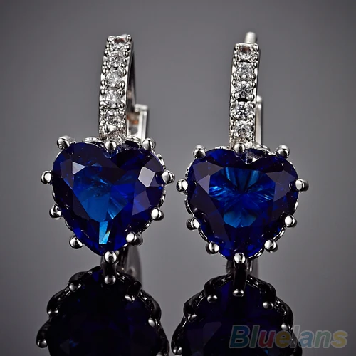 Женские серьги с сердцем из белого и синего кристалла левербэк C6Y8 | Украшения