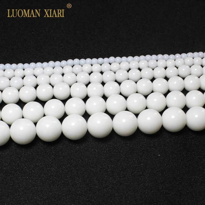 ceramic whiteware Натуральные Агаты нефрита розовые кварцевые кристаллы аметиста круглые каменные бусины для самостоятельного изготовления ювелирных изделий ожерелье браслет 4-12 мм - Цвет: ceramic whiteware