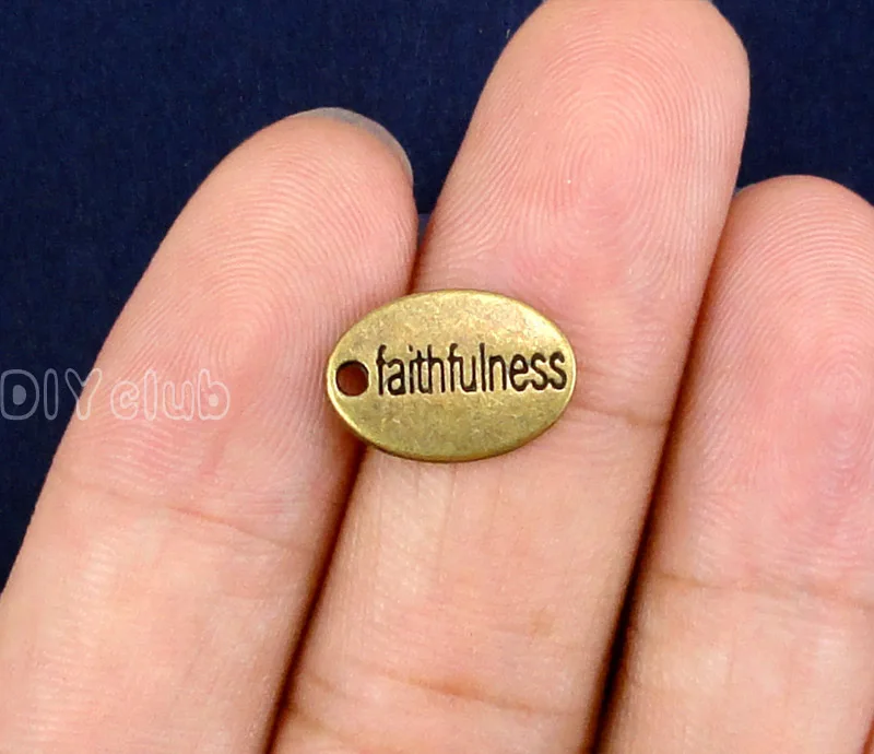 

80 шт.-подвеска из античной бронзы с двусторонней надписью Faithfulness 14x10 мм