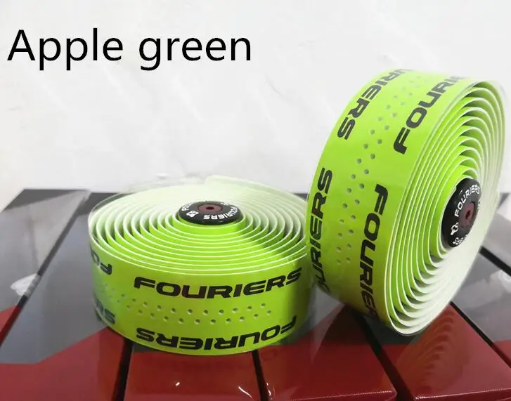 Apple green 1 комплект, 9 цветов на выбор, монохромная барная лента и заглушки, ПУ, для шоссейного велосипеда, руль, 3 мм* 210 мм - Цвет: Apple green