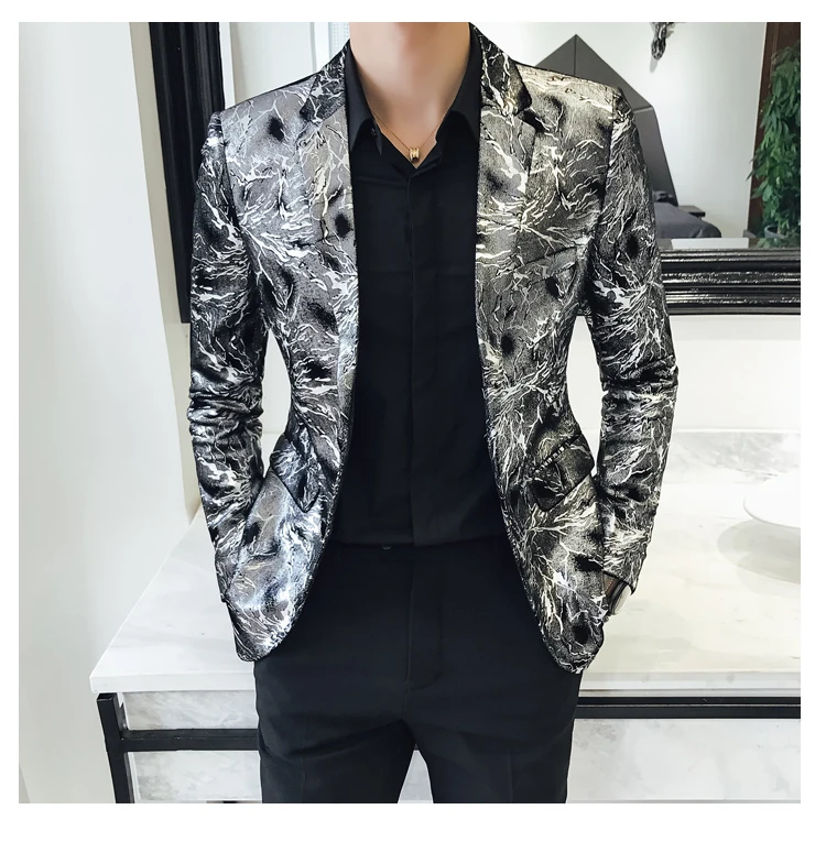 Flashlight Print Velvet Blazer Men High Quality Stylish Blazer for Mens Designer Blazer Suits Jacket Stage Costumes 5xl