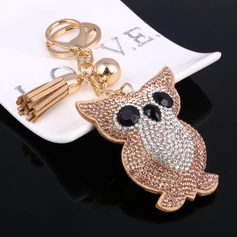 Золотистый брелок со стразами женский для ключей в виде совы брелки ручной